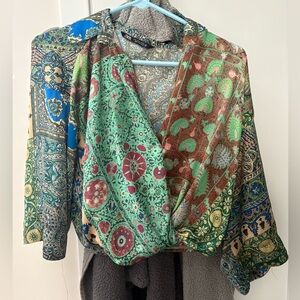 Colorful Patterned Scarf Print Cropped Blouse Zara Size M